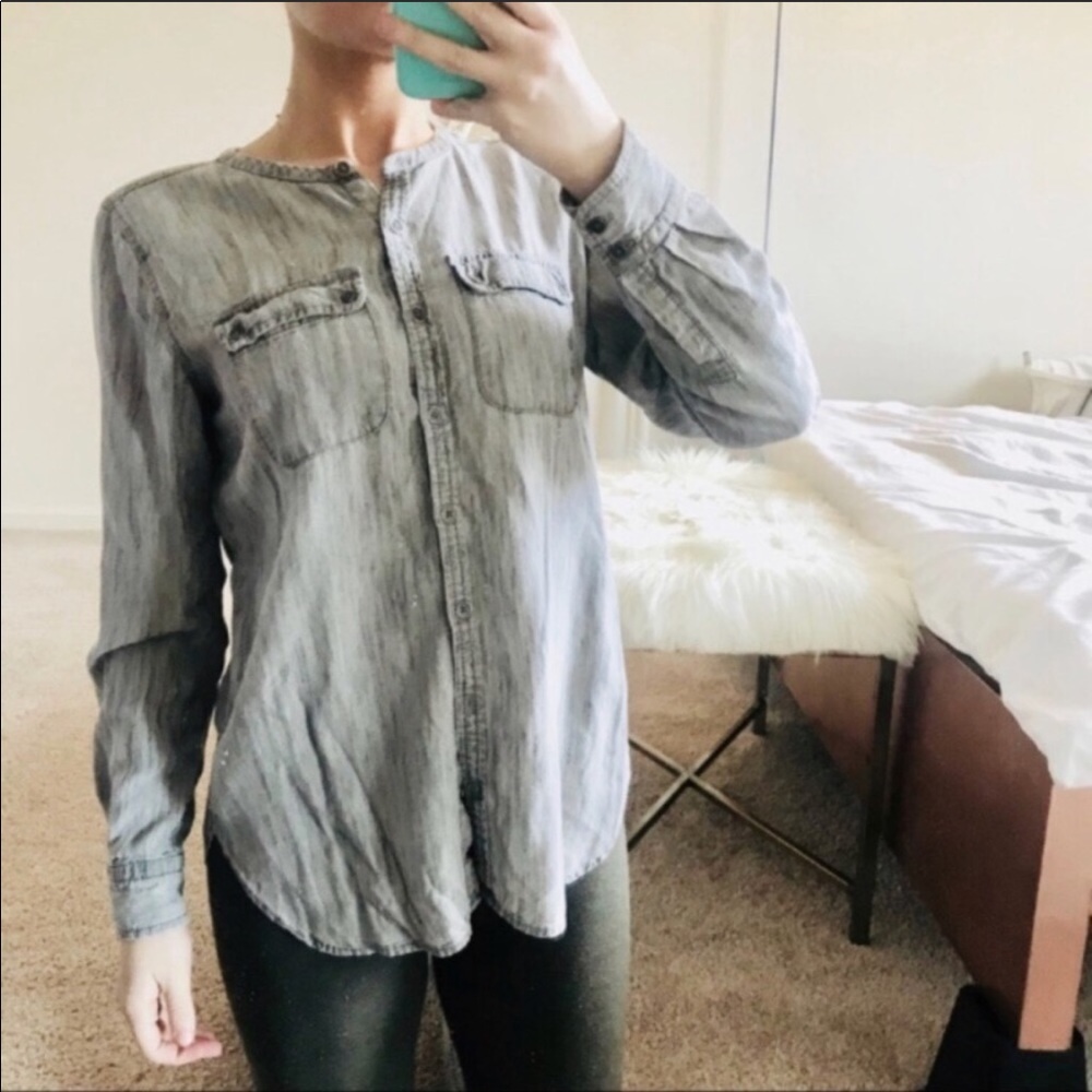 Loft Gray Chambray Button Down Top - image 1